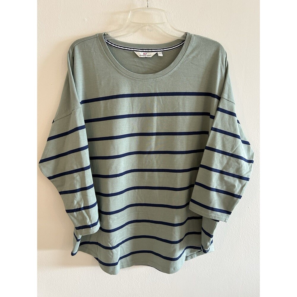 Vineyard Vines Womens Drop Shoulder Striped Size L T-Shirt Top Green/blue